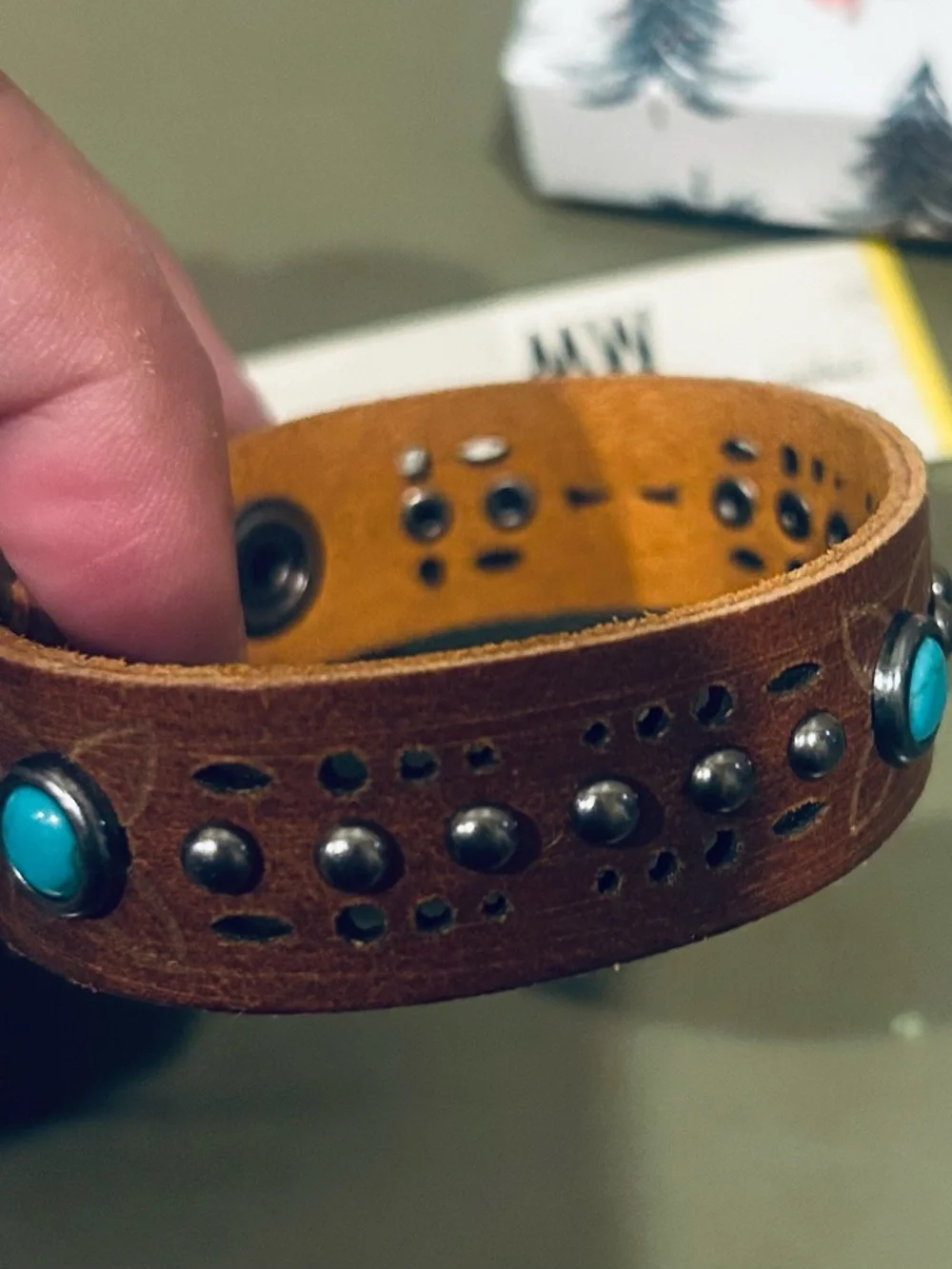 Brand New Most Wanted Tan Leather Bracelet Turquoise Accent Silver Christmas